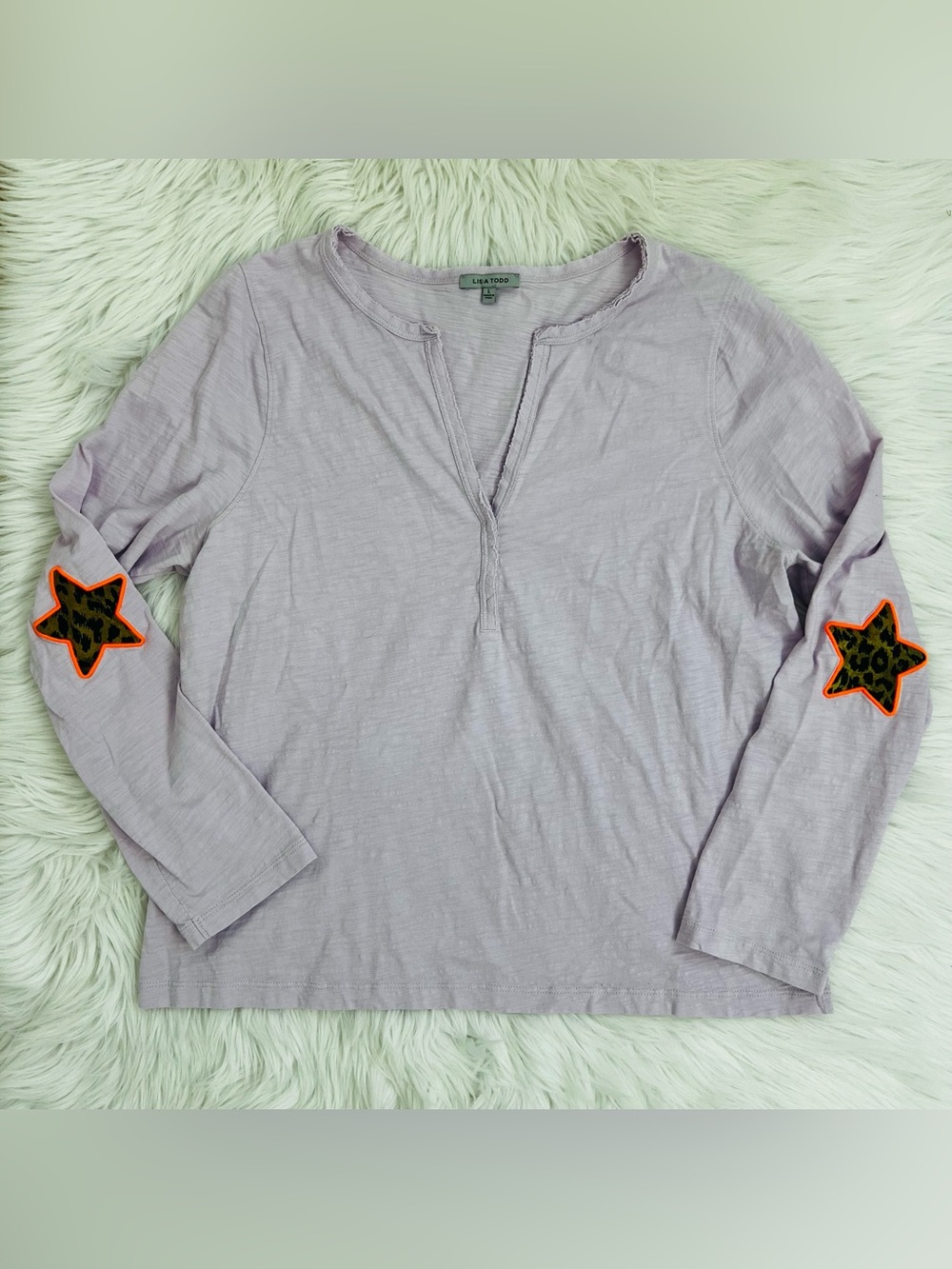 Vintage Lisa Todd Light Purple 100% Cotton Leopard Star Elbows Sz L